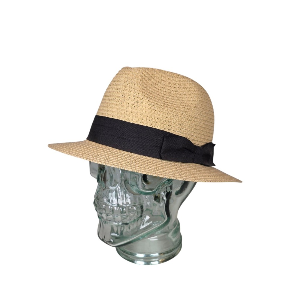 The Hatter Company HAT FEDORA MENS MEDIUM Beigd Straw Banded Beach Retro
